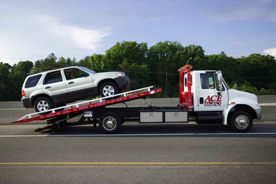 SUV on tow truck